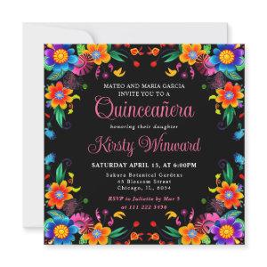Mexican Fiesta Floral Black Quinceanera