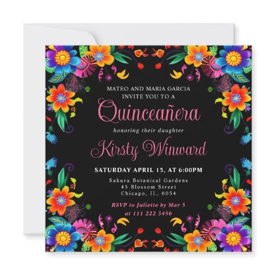 Mexican Fiesta Floral Black Quinceanera