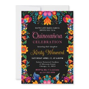 Mexican Fiesta Floral Black Quinceanera