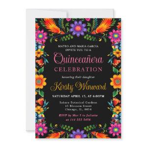Mexican Fiesta Floral Black Quinceanera
