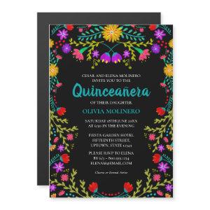 Mexican Fiesta Floral Black Quinceanera Party Magnetic