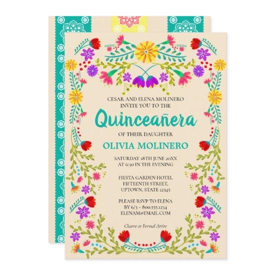 Mexican Fiesta Floral Champagne Quinceanera