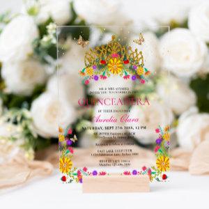 Mexican Fiesta Floral Gold Tiara Quinceanera Acrylic
