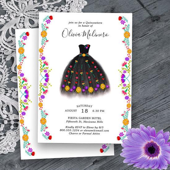 Mexican Fiesta Floral Princess Dress Quinceanera