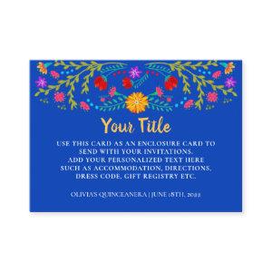 Mexican Fiesta Floral Royal Blue Reception Enclosure Card
