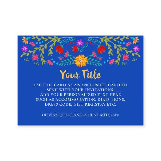 Mexican Fiesta Floral Royal Blue Reception Enclosure Card