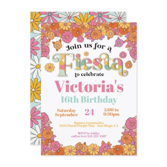 Mexican Fiesta Flower Power Modern Retro Birthday