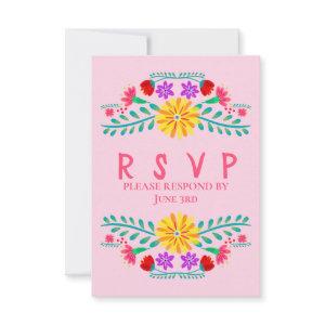 Mexican Fiesta Flowers Pink Quinceanera RSVP Card
