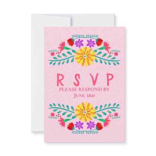 Mexican Fiesta Flowers Pink Quinceanera RSVP Card