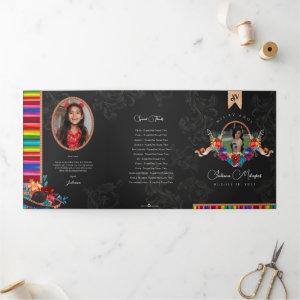 Mexican Fiesta Folk art Floral Charro Quinceañera Tri-Fold