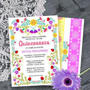 Mexican Fiesta Folk Art Floral Quinceanera
