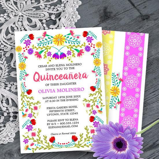 Mexican Fiesta Folk Art Floral Quinceanera