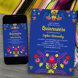 Mexican Fiesta Party Flowers Blue Quinceanera