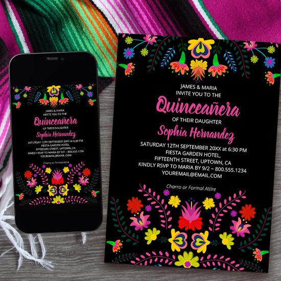 Mexican Fiesta Party Folk Art Flowers Quinceanera