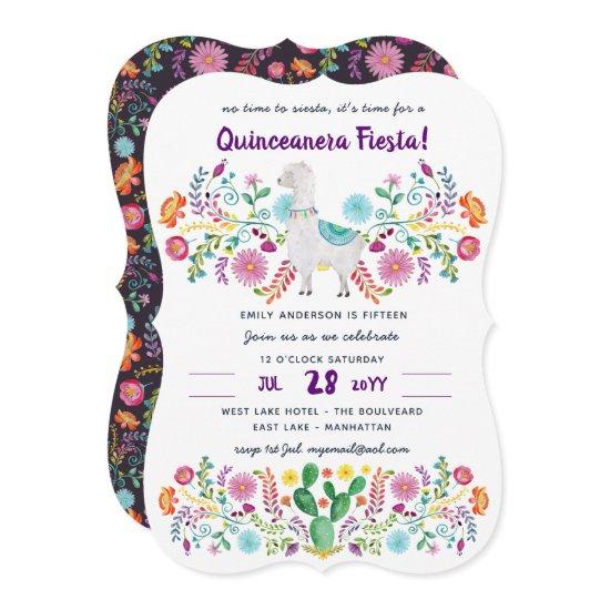 Mexican FIESTA Quinceanera Folk Flowers Llama Cute