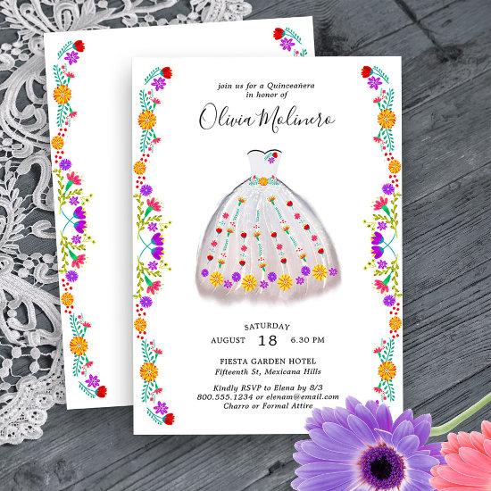 Mexican Fiesta White Floral Charro Quinceanera
