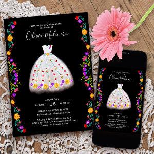 Mexican Fiesta White Floral Princess Quinceanera