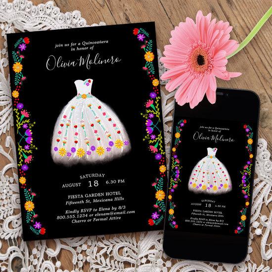 Mexican Fiesta White Floral Princess Quinceanera