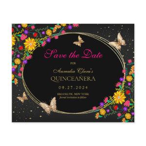 Mexican Floral Black Gold Butterfly Quinceanera