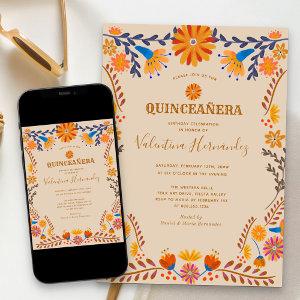 Mexican Floral Earthy Western Quinceanera Invitati