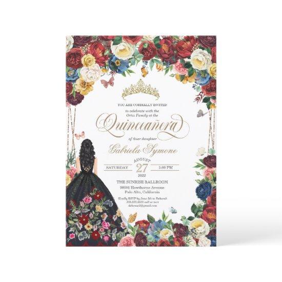 Mexican Floral Embroidery Butterfly Quinceanera