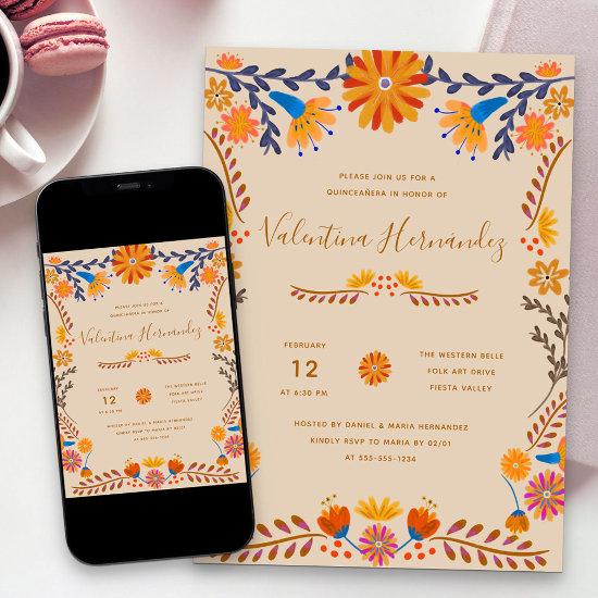 Mexican Floral Pretty Folk Art Quinceanera