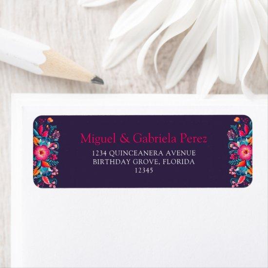 Mexican Floral Quinceanera Return Address Label