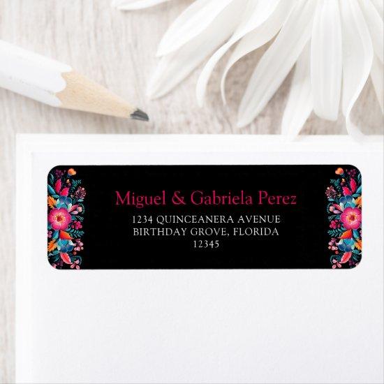 Mexican Floral Quinceanera Return Address Label