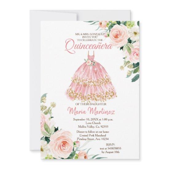Mexican Floral Rose Gold Princess Quinceanera