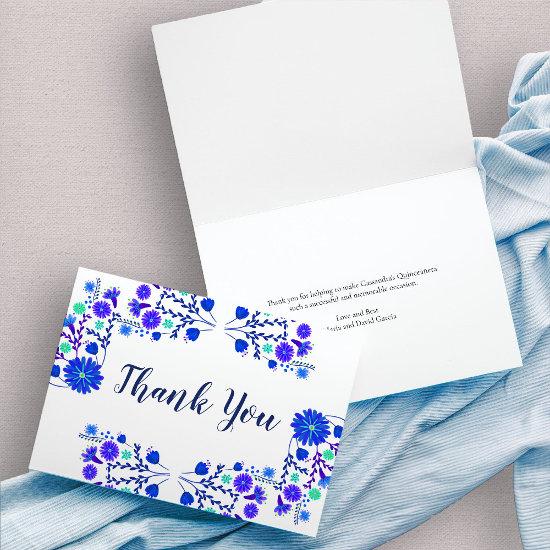 Mexican Floral Royal Blue Purple Thank You Card