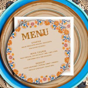 Mexican Floral Western Earthy Boho Tan Blue Menu