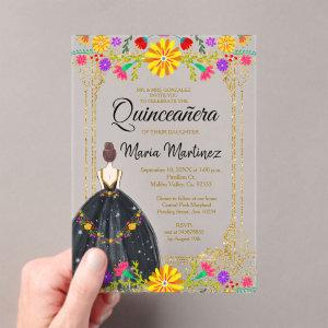 Mexican Flowers with Gold Black Quinceañera Acrylic
