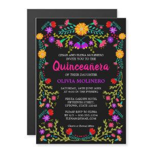 Mexican Folk Art Black Colorful Floral Quinceanera Magnetic