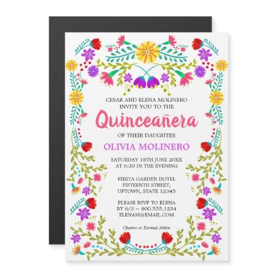 Mexican Folk Art Colorful Floral Quinceanera Magnetic