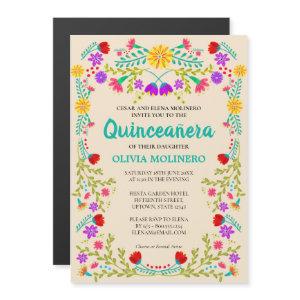 Mexican Folk Art Floral Champagne Quinceanera Magnetic