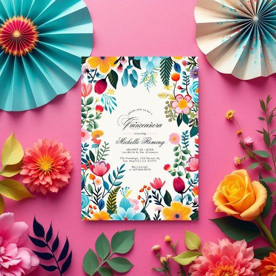 Mexican Folk Art Floral Quinceañera Photo