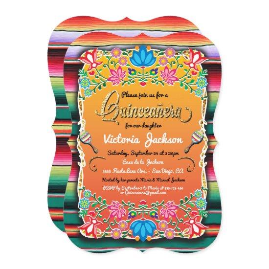Mexican Gold Fiesta Quinceañera Inviations