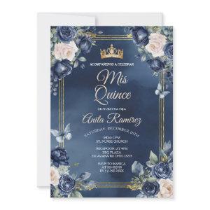 Mexican Navy Blue & White Roses Girl Quinceañera