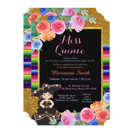 Mexican Party Gold Black Dress Quinceañera