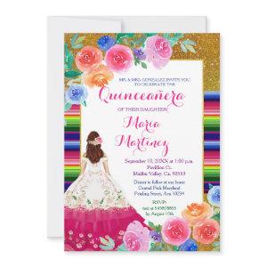 Mexican Pink Girl Gold Quinceañera Birthday