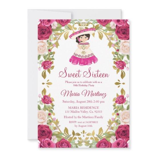 Mexican Pink Roses Flowers Sweet 16 Birthday