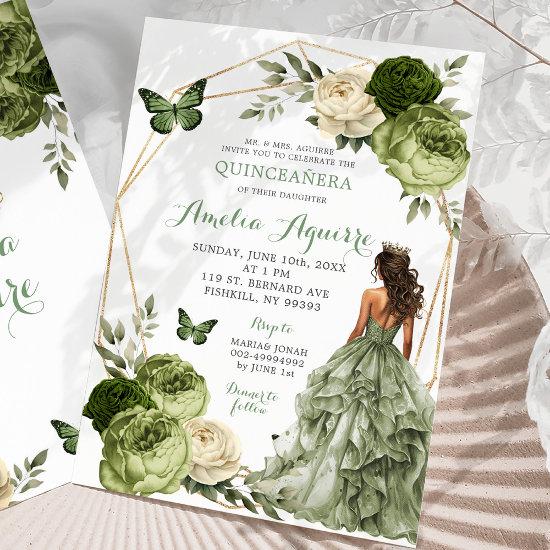 Mexican Princess Butterfly sage green Quinceañera