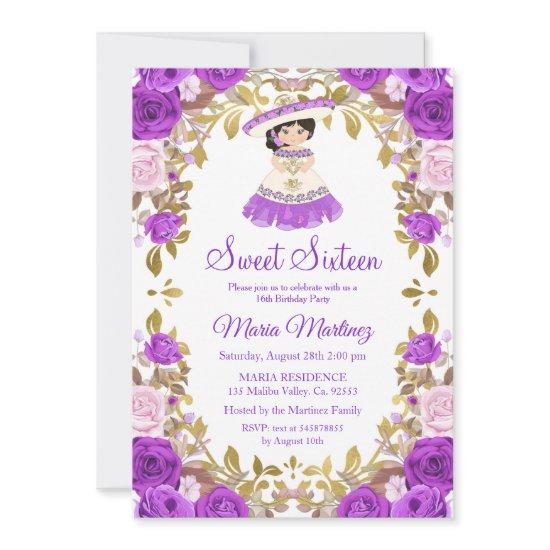 Mexican Purple Flowers Sweet 16 Birthday