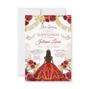 Mexican Quinceañera Floral Red Gold Charra Horses