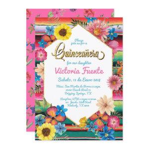Mexican Quinceanera Party Gold Glitter Floral