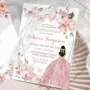 Mexican Silver Pink Floral Princess Quinceañera