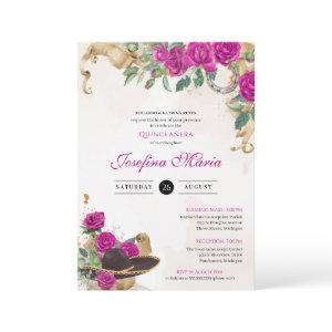 Mexicana Mariachi Charra Magenta Roses Quinceanera