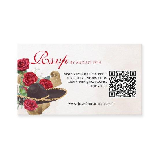 Mexicana Mariachi Charra Red Roses Quinceanera Enclosure Card