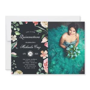 Midnight bloom blush floral Quinceanera