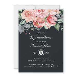 Midnight bloom blush floral Quinceanera